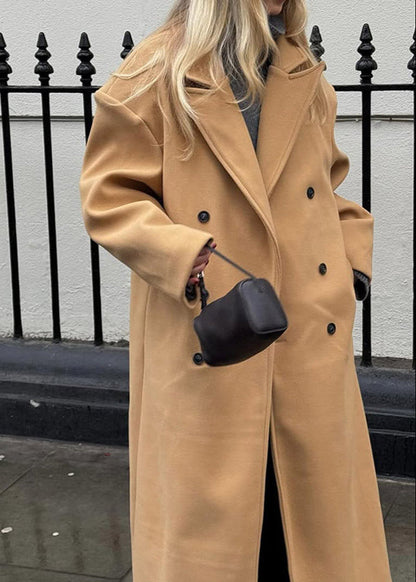 Oversized Wool Blend Coat With Structured Collar