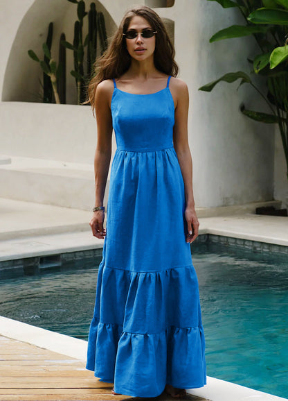 Strappy Back Maxi Dress Elegant Cotton Cake Dress