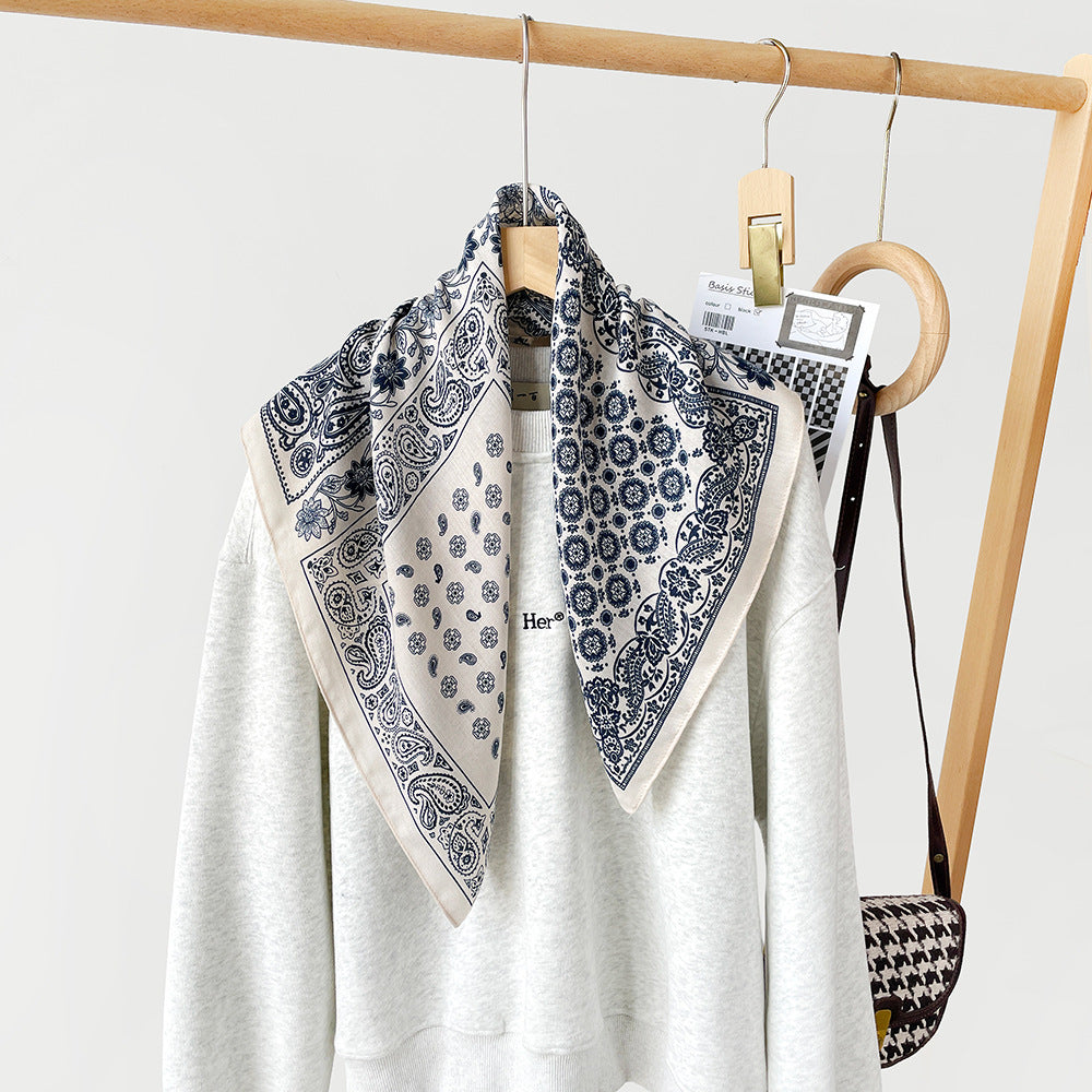 Splicing Print Vintage Square Silk Scarf