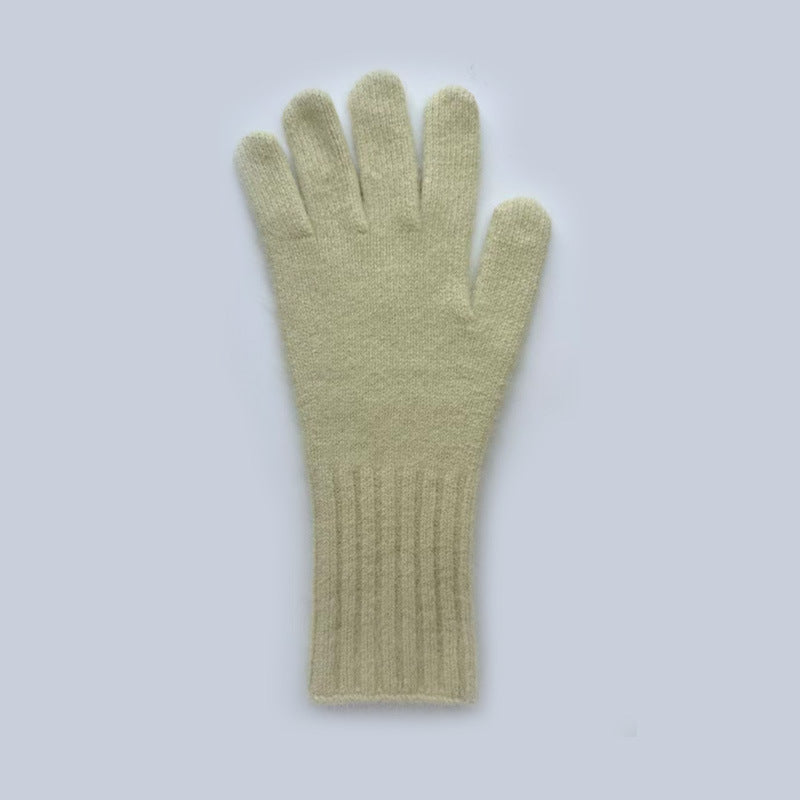Raccoon Fur Knitted Touchscreen Gloves Stylish Long Warm Five-Finger Winter Gloves