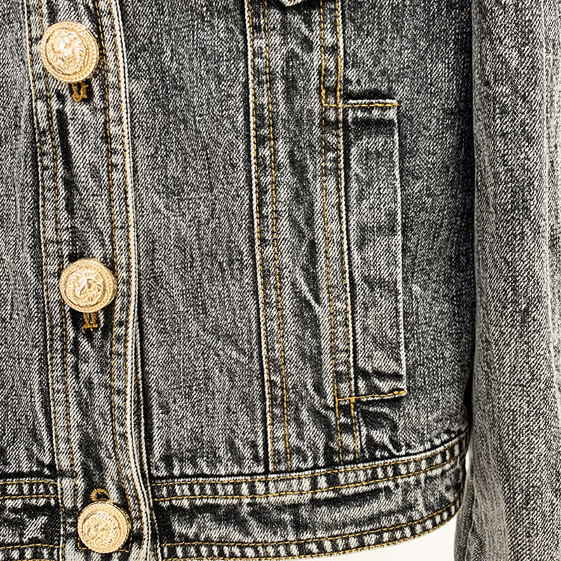 Lion Head Button Slim Fit Denim Jacket