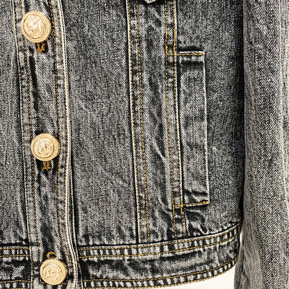 Lion Head Button Slim Fit Denim Jacket