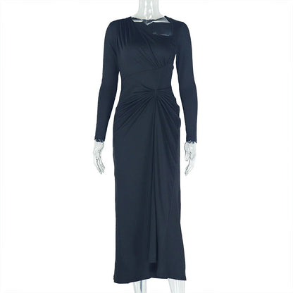 Elegant Ruffle Asymmetrical Dress With Long Sleeves