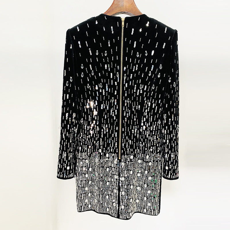 Sequined Velvet Long Sleeve Dress Casual