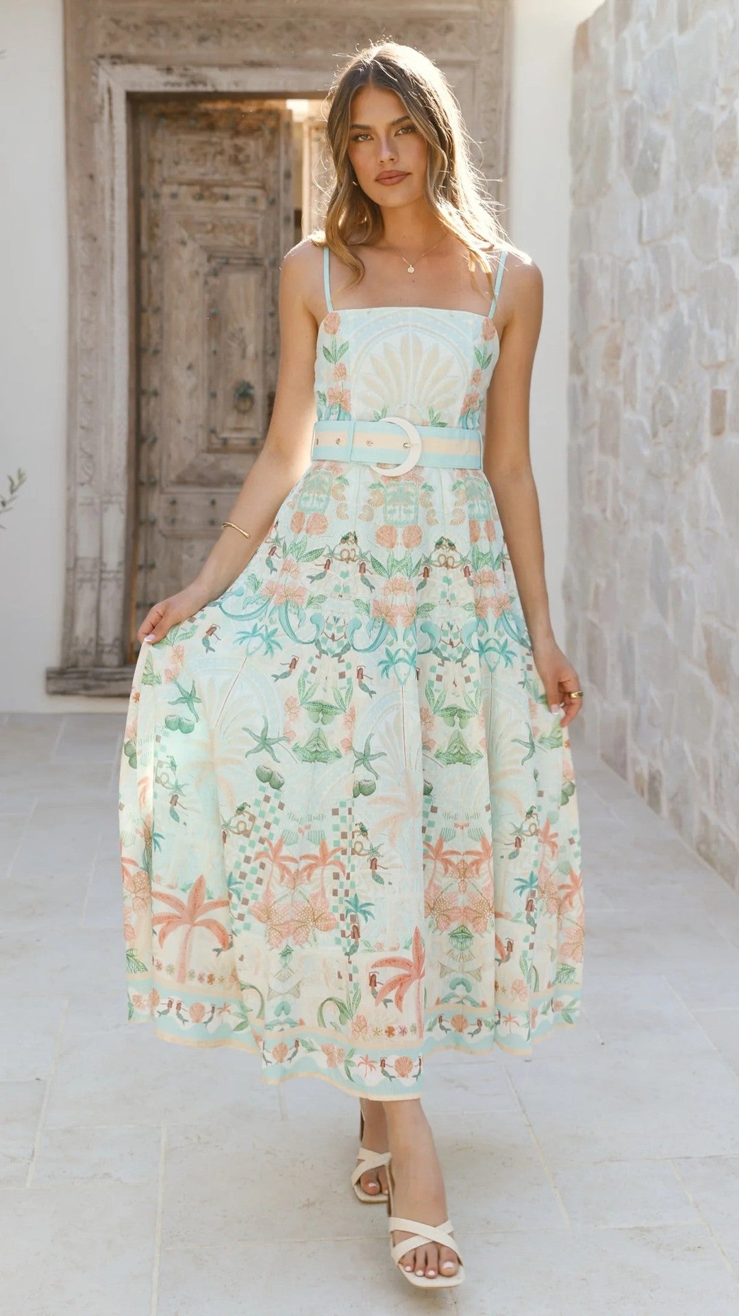 Floral Linen Maxi Dress With Sleeveless Design