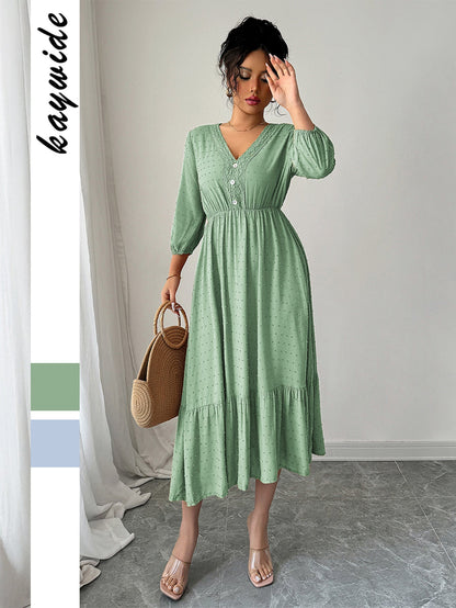 Elegant A-Line Maxi Dress Soft Knit Fabric Casual Outfit