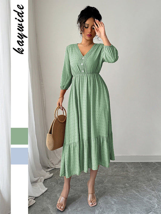 Elegant A-Line Maxi Dress Soft Knit Fabric Casual Outfit