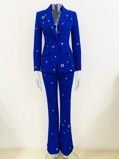 Metal Decor Blazer and Pants Set