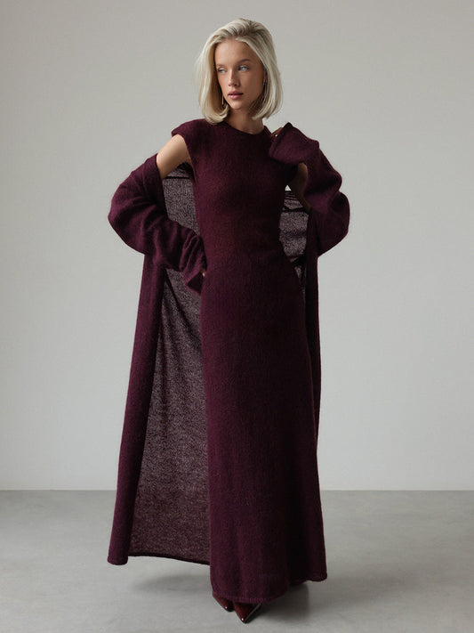 Knitted Cardigan Dress Set Stylish Basic Long Dress