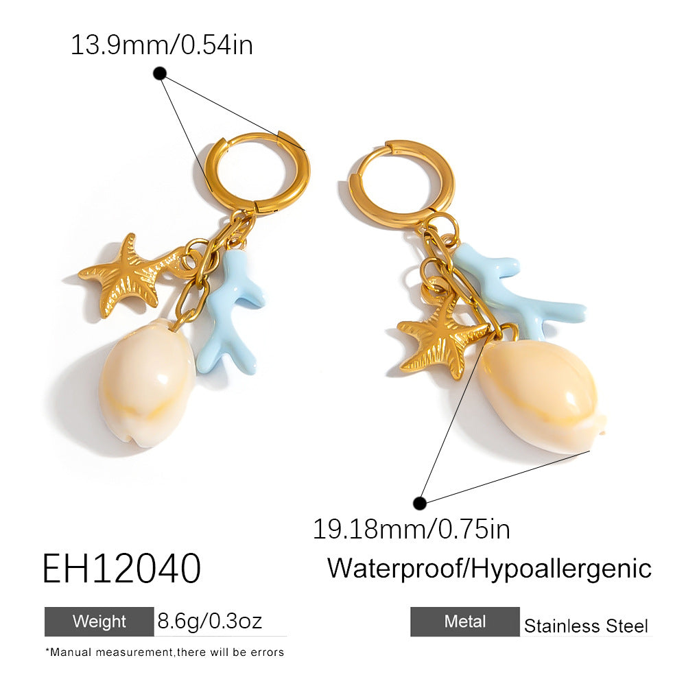 DIY Starfish Shell Pendant Stainless Steel Earrings for Women