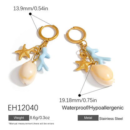 DIY Starfish Shell Pendant Stainless Steel Earrings for Women