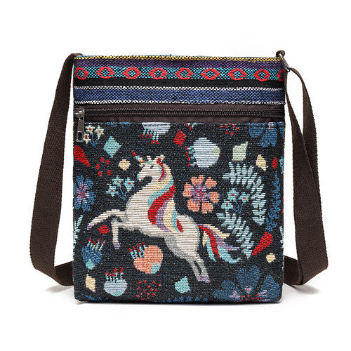 Women'S Crossbody Shoulder Bag Canvas Bag Thai Ethnic Style Embroidery Cute Fashion Lady'S Mobile Phone Bag Shoulder Bag
