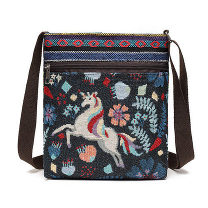 Women'S Crossbody Shoulder Bag Canvas Bag Thai Ethnic Style Embroidery Cute Fashion Lady'S Mobile Phone Bag Shoulder Bag