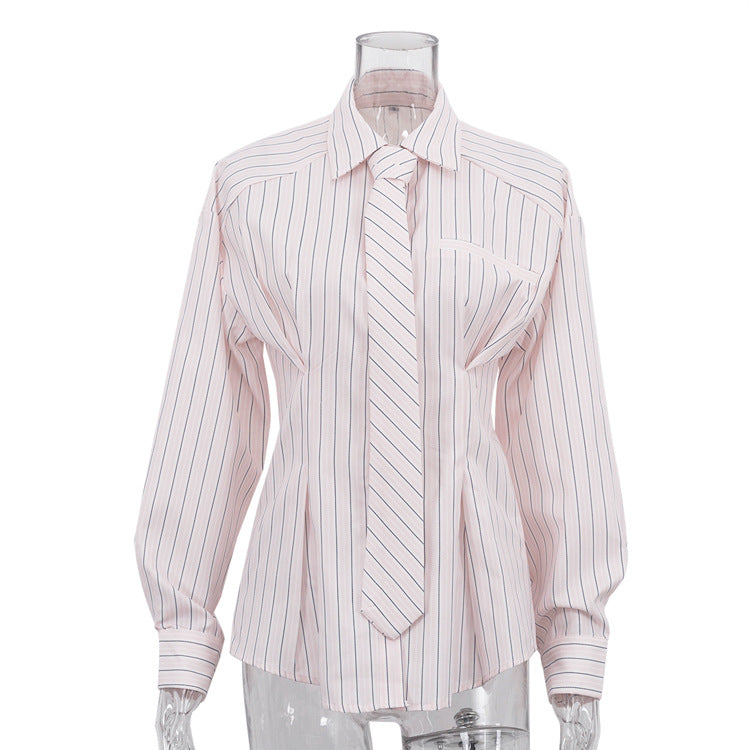 Elegant Striped Polyester Blouse for Commuting