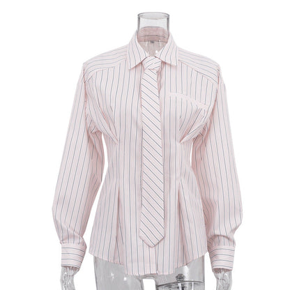 Elegant Striped Polyester Blouse for Commuting
