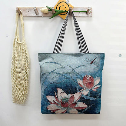 Large Capacity Tote Bag with Golden Embroidery Creative Pattern