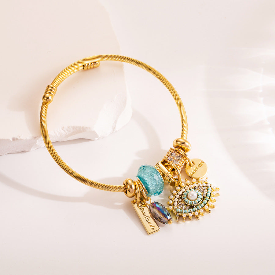 DIY Evil Eye Bracelet with Bear Pendant for Women