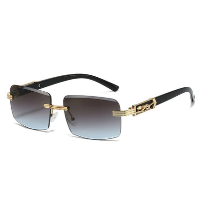 Trendy Square Rimless Sunglasses with Leopard Pattern