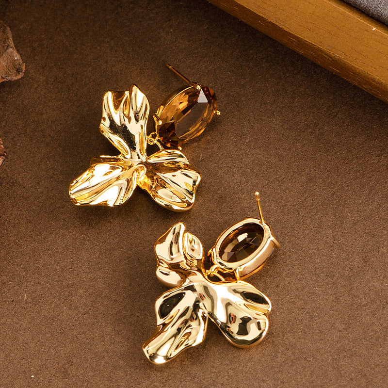Stylish Irregular Floral Stud Earrings With S925 Silver