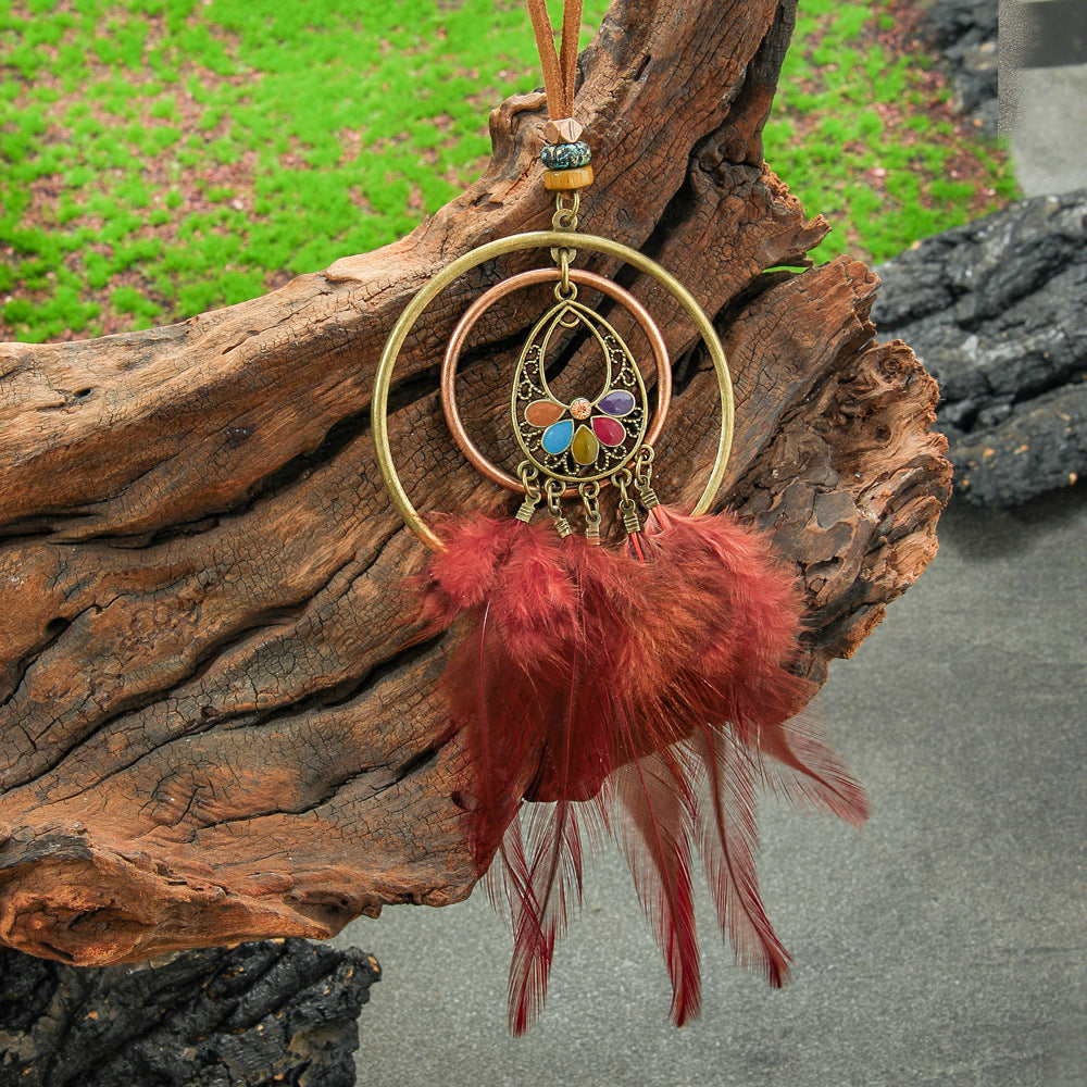 Colorful Feather Pendant Necklace Bohemian Style Butterfly Jewelry
