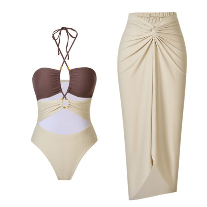 Simple One Piece Swimsuit with Cover Up