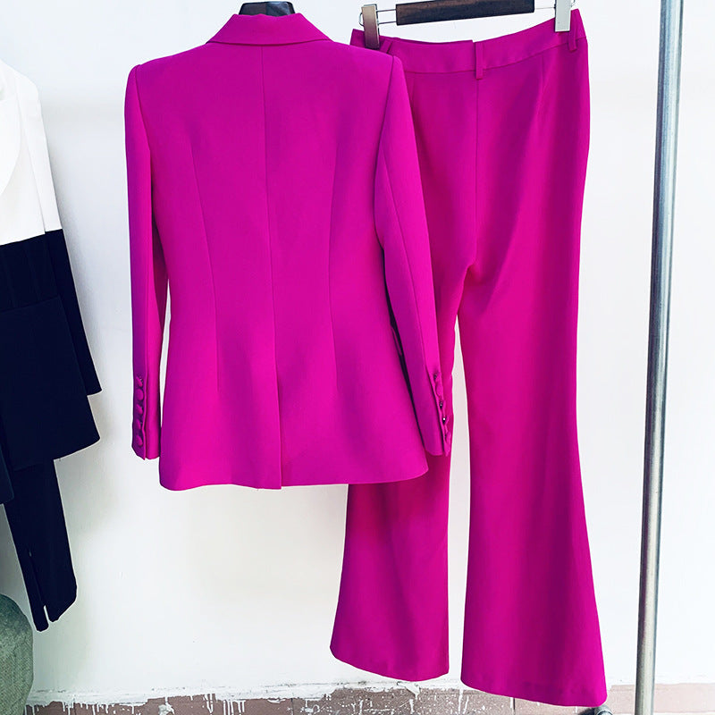 One-Button Blazer and Flare Pants Set