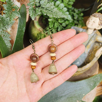 Handcrafted Vintage Floral Wooden Bead Earrings
