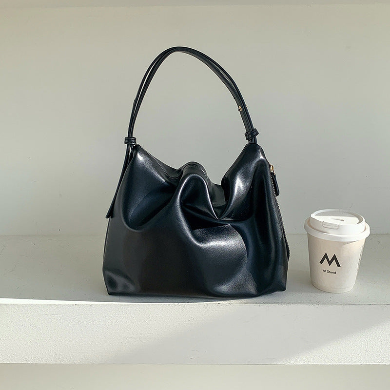 Trendy Solid Color Ruched Tote Shoulder Bag