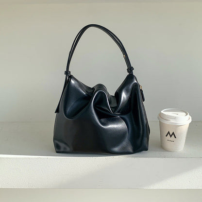 Trendy Solid Color Ruched Tote Shoulder Bag