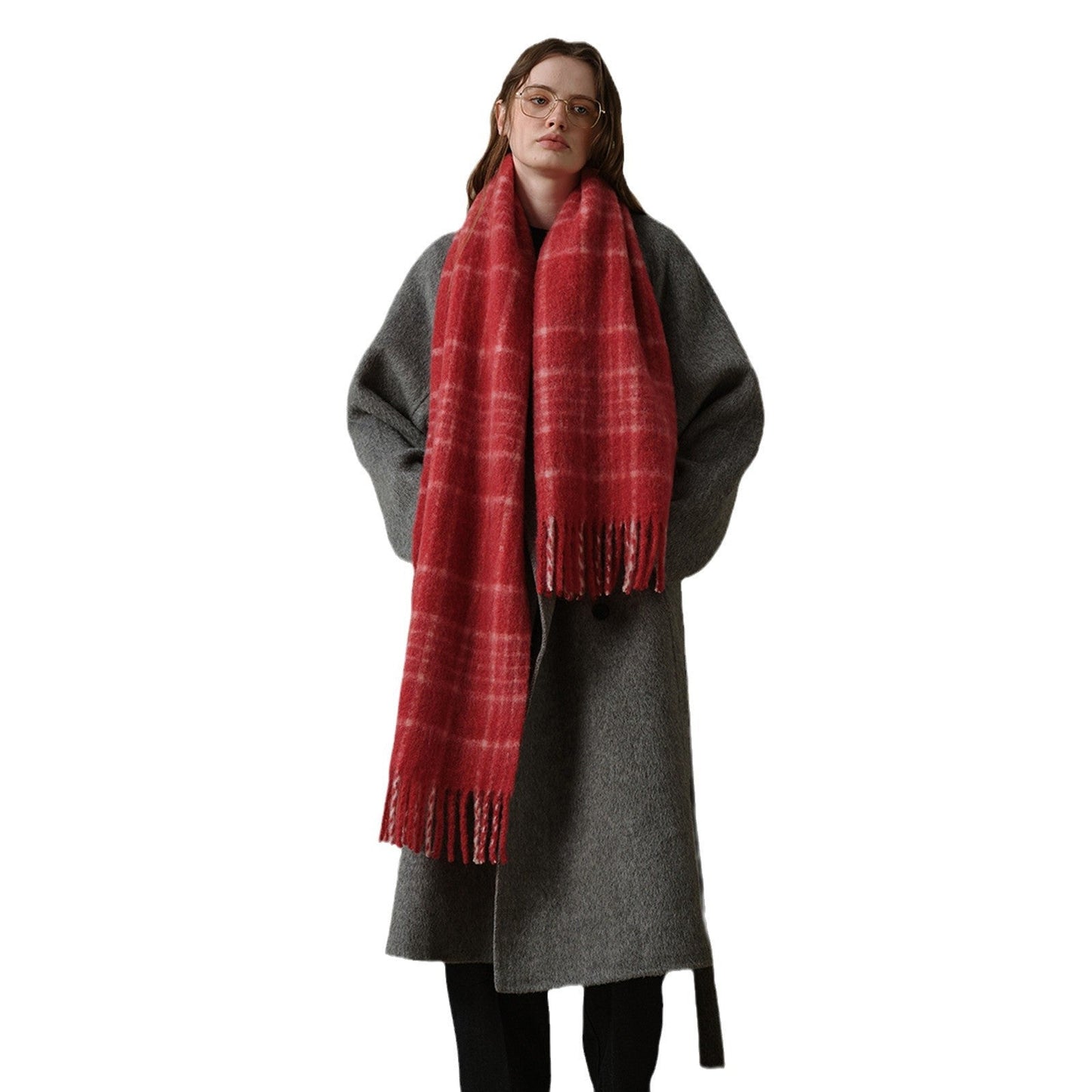 Plaid Color Block Mohair Warm Scarve