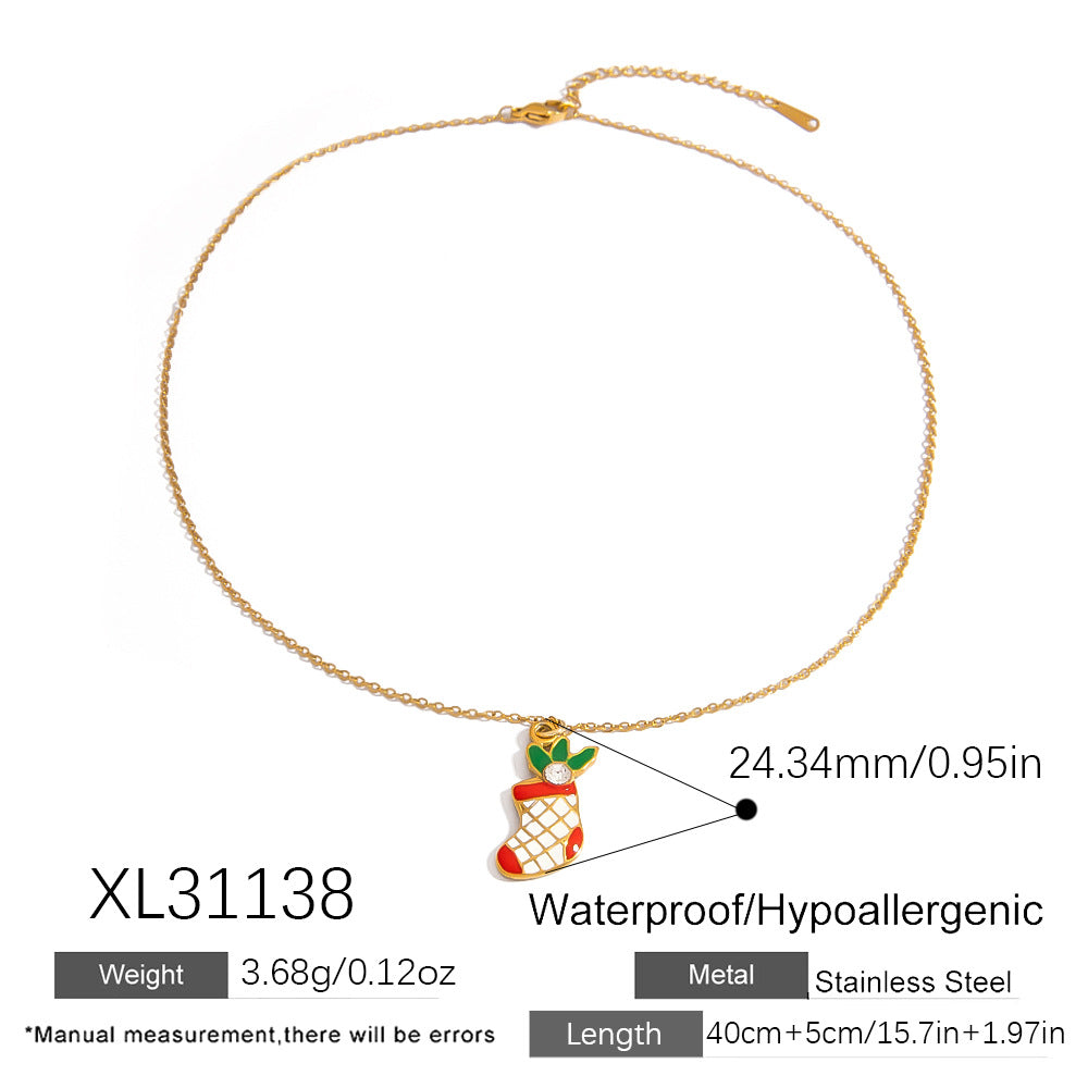 Cartoon Santa Claus Bell Pendant Stainless Steel DIY Necklace and Bracelet Set