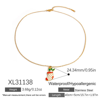 Cartoon Santa Claus Bell Pendant Stainless Steel DIY Necklace and Bracelet Set