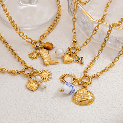 DIY Stainless Steel Heart Pendant Necklace with 18k Gold Plating
