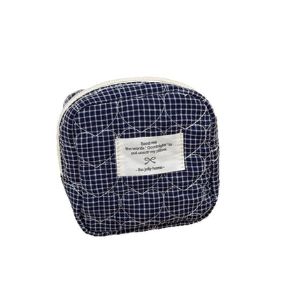 Color Block Heart Plaid Quilted Makeup Bag