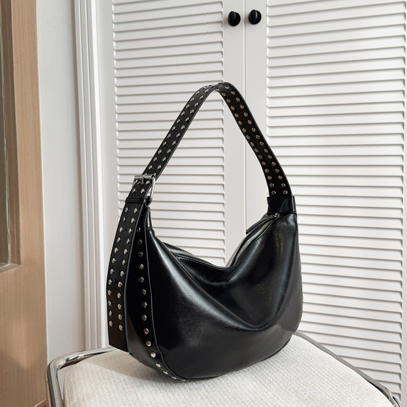 Punk-Inspired Two-Sided Studded PU Shoulder Bag