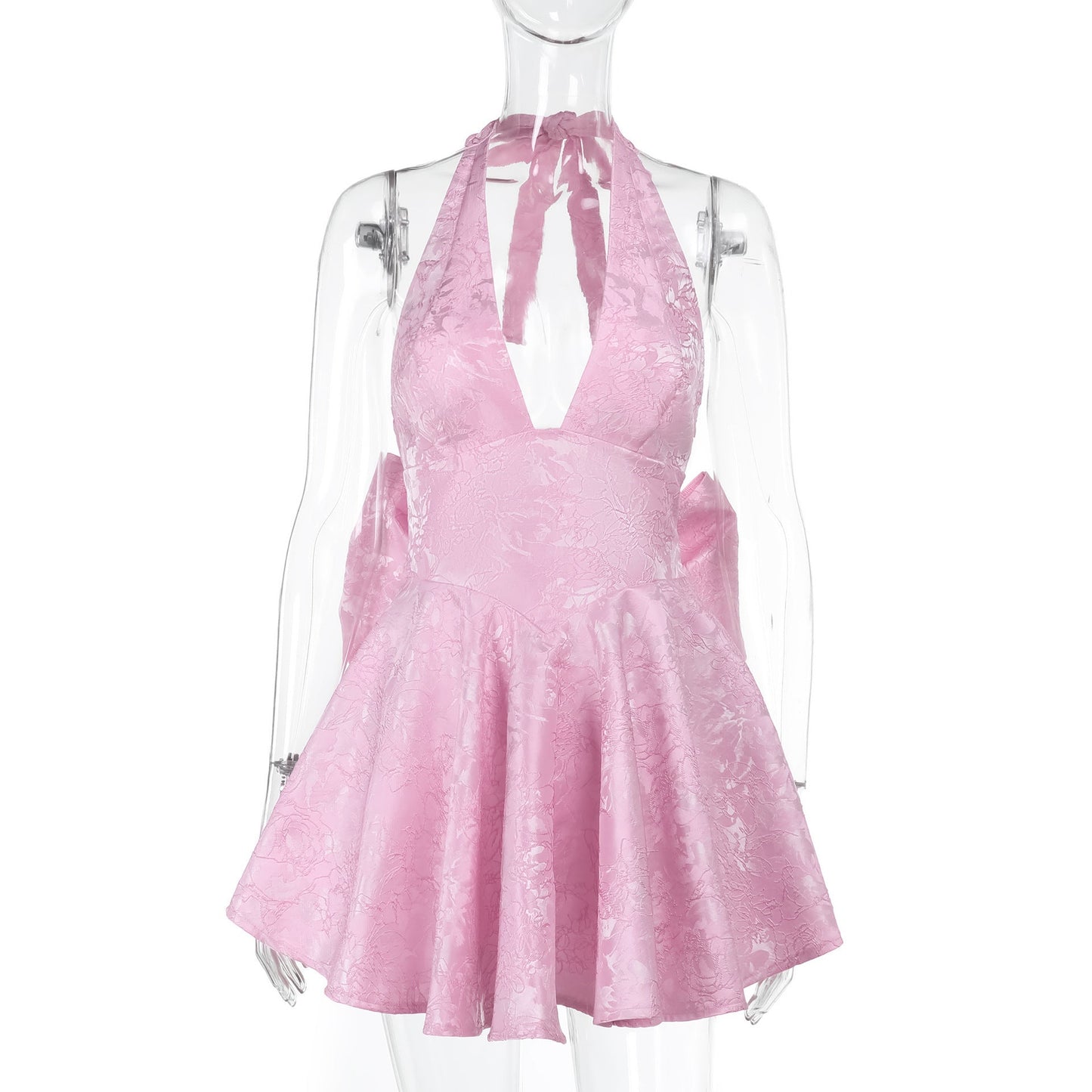 Elegant Bow Tie Halter Dress Slim Fit Polyester Blend