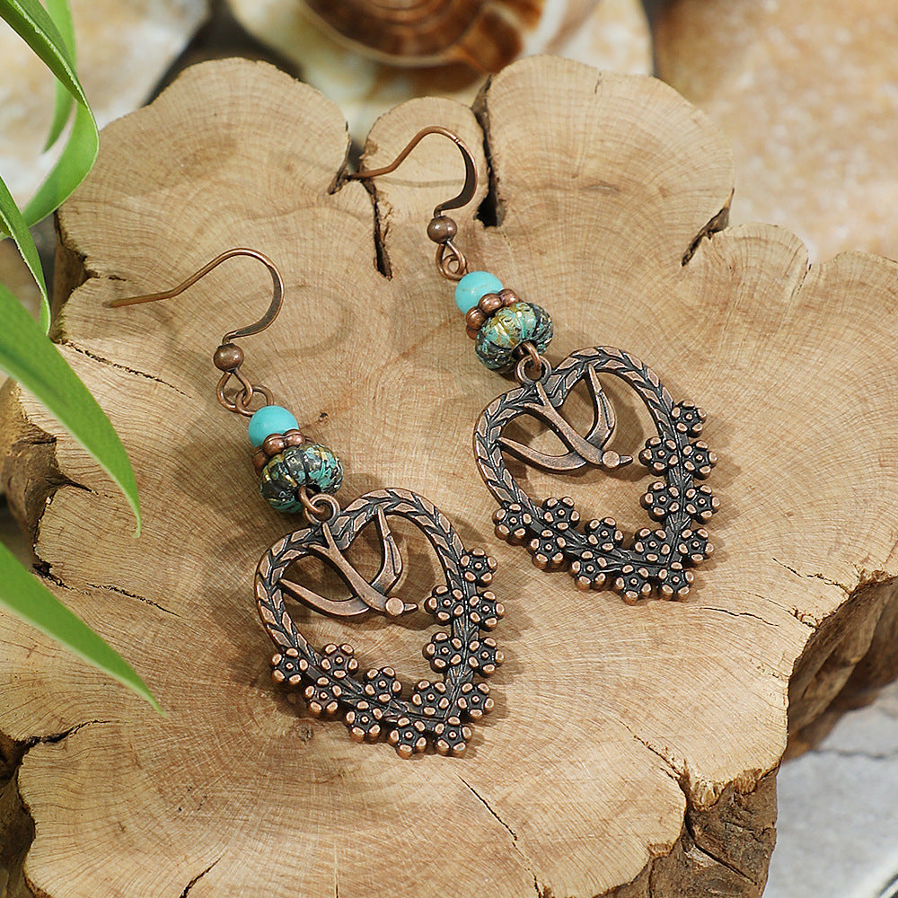 Vintage Ethnic Style Creative Brown Earrings with Turquoise Tassels