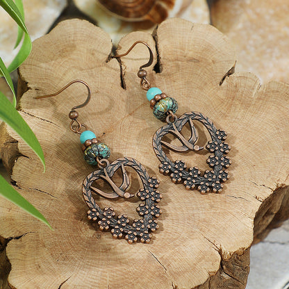 Vintage Ethnic Style Creative Brown Earrings with Turquoise Tassels