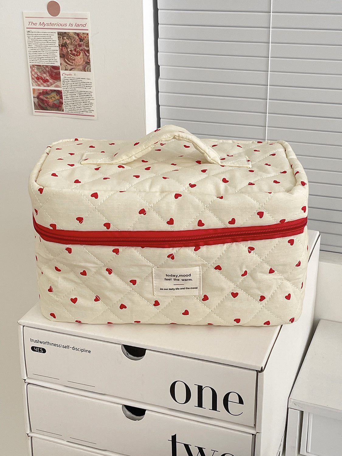 Red Heart Cosmetic Bag Stylish Multi-Functional Storage Pouch