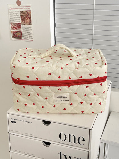 Red Heart Cosmetic Bag Stylish Multi-Functional Storage Pouch