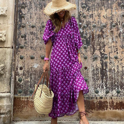 Geometric Patch Puff Sleeve Dress