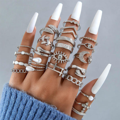 Vintage Geometric Moonstone Ring Set With Sun And Arrow Design