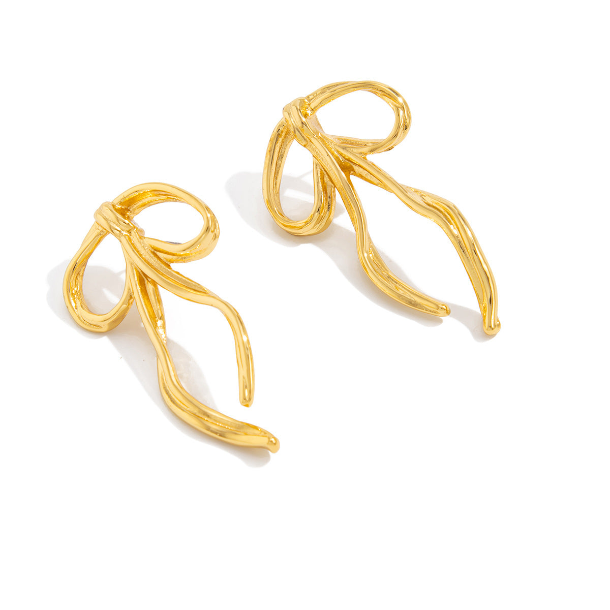Geometric Bowknot Stud Earrings Metal Floral Design Jewelry
