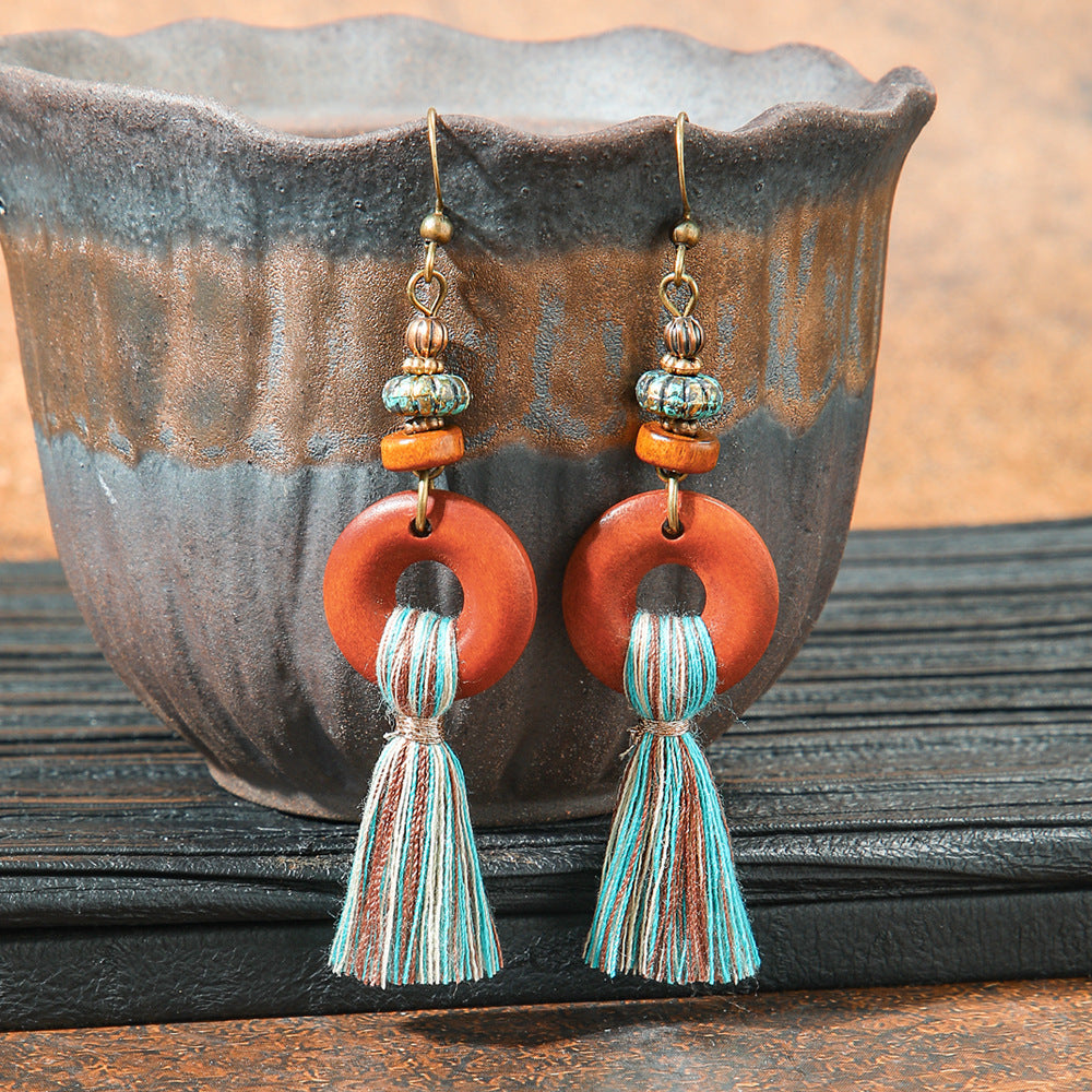 Retro Geometric Tassel Earrings Vintage Style for Women