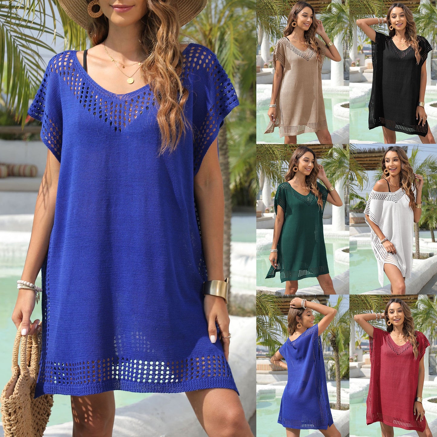 V-Neck Crochet Trim Loose Beach Dress For Women