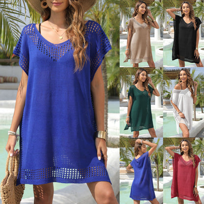 V-Neck Crochet Trim Loose Beach Dress For Women