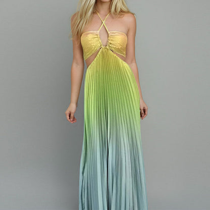 Gradient Color High-Waisted Dress Elegant Backless Maxi Dress