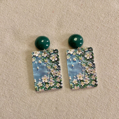 Sweet Oil Painting Floral Earrings