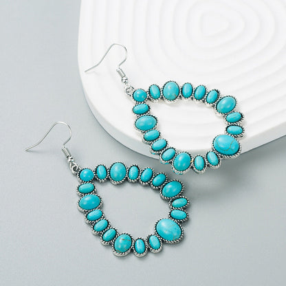 Geometric Turquoise Alloy Statement Earrings