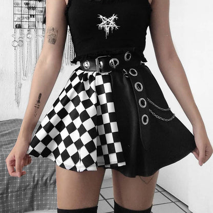Trendy Black Houndstooth Panel Midi Skirt
